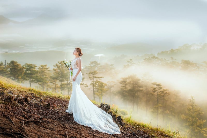 Bride in Lace Wedding Dress
